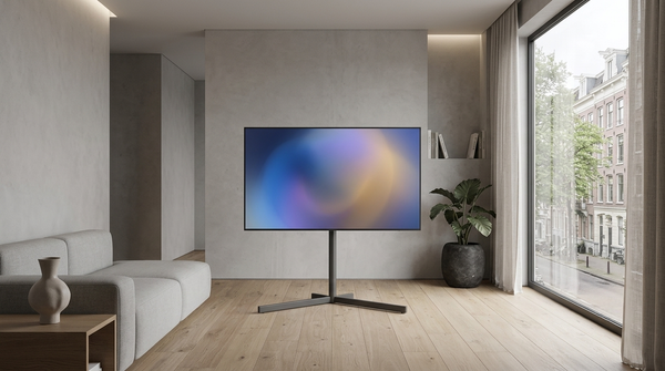 Freistehender TV Stand AURA von maeson im Wohnzimmer - drehbar, höhenverstellbar, mit verdeckter Kabelführung
